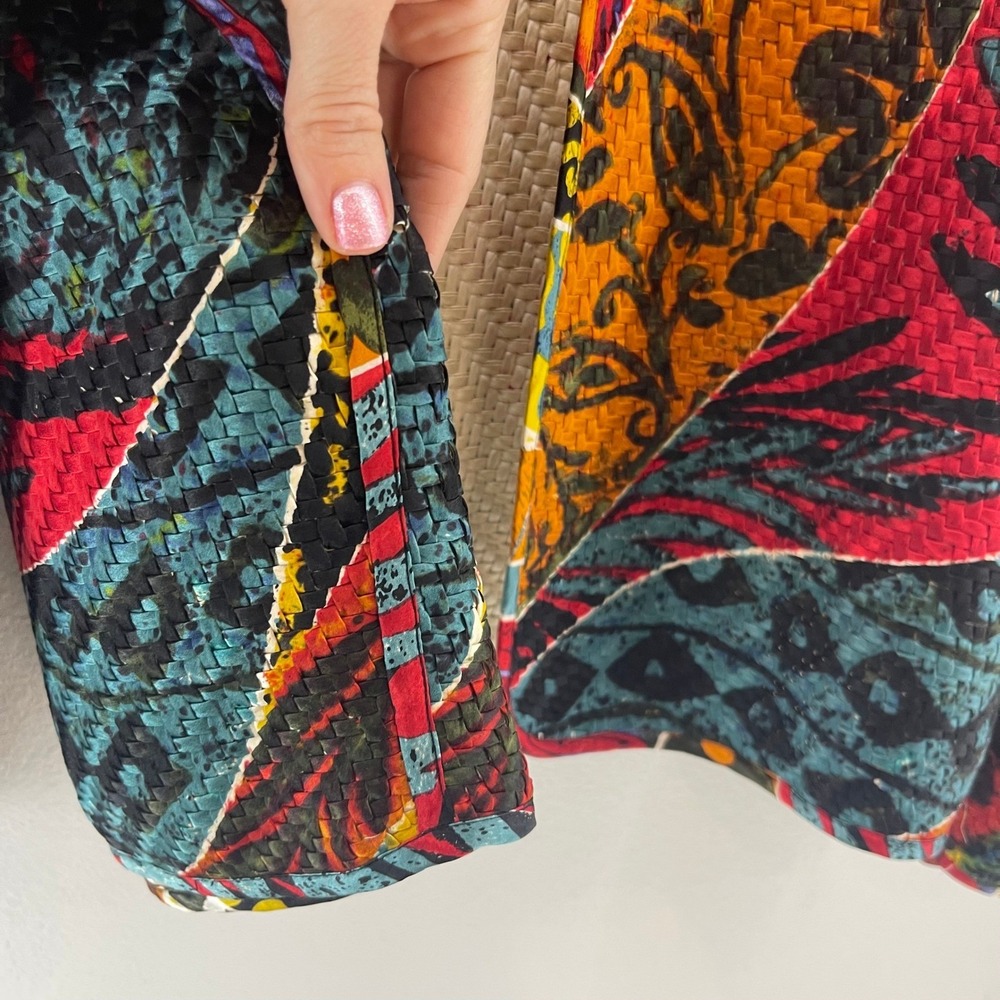 Chico's Silk Jacket 1 Abstract Boho Art To Wear Open Front Colorful Maximalism - Picture 7 of 16